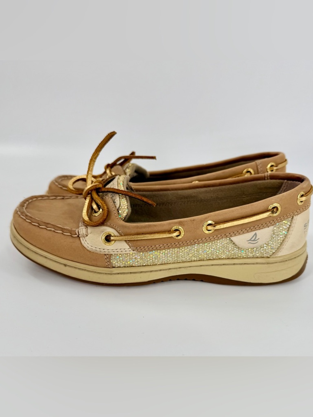 Sperry Top-Sider Loafers Women’s 6.5M Boat Shoes Tan Leather Glitter Accent - Picture 3 of 7